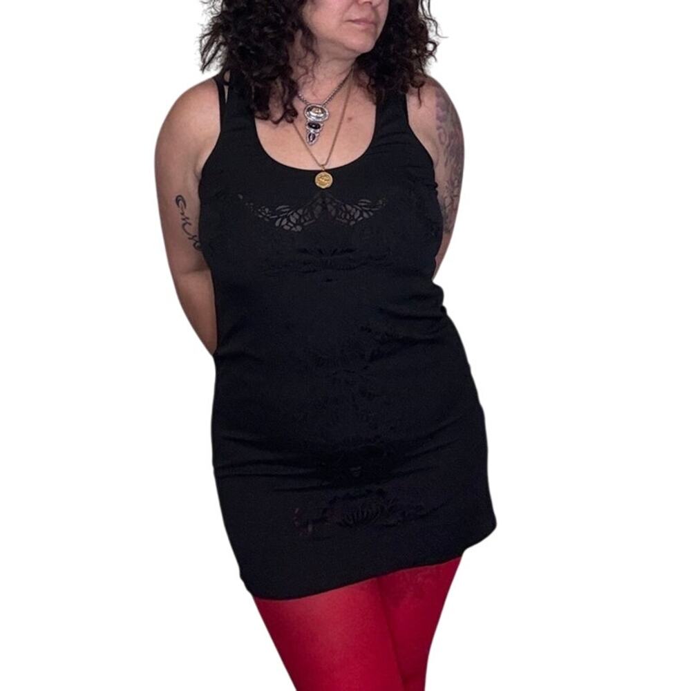 NWT Buffalo David Bitton Mini Black Dress With Flower Embroidery Size: Large